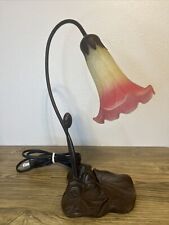 Vintage Art Deco Lily Pad Table Lamp Frosted Light Pink Glass Brass Base picture