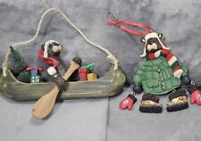 Kurt S. A Hand Crafted Bear in Canoe & hanging quilted bear Christmas Ornaments picture