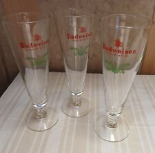 Vintage Anheuser Busch Christmas Budweiser Logo Footed Pilsner Glasses Set of 3 picture