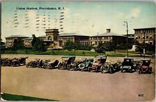 View of Union Station Providence RI Parked Cars Vintage Postcard R07 picture