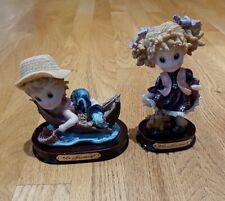 2 Le Jardine Figurines Boy/Boat, Girl/Puppy Porcelain Hand Painted C picture