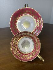Paragon Double Warrant Teacup And Saucer Burgundy Red Gold Bone China England picture