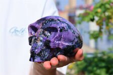 3.43LB Rare Natural Charoite quartz Carved Aliens Skull Crystal Skull Decor Gift picture