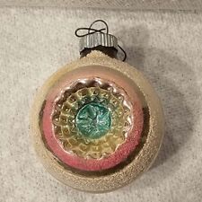 Vintage Silver Aqua Pink Glass Mica Reflector Double Indent Christmas Ornament  picture