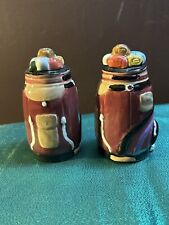 Vintage Hand Painted Ceramic Multi Colored Golf Bag Salt And Pepper Shaker Set picture
