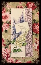 Vintage Greeting Card Nostalgia Sympathy Floral Lavender Inside Design Env NOS picture