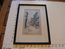 Vintage Framed ARt: European Village sceen Engraving signed HAROLD FIELD KELLOGG picture