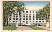 State Office Building Old Cars Montpelier VT Linen Postcard Post Marked 1950-39 picture