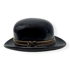 Vtg Limoges Bowler Derby Hat Black Porcelain Trinket Box France Umbrella Inside picture