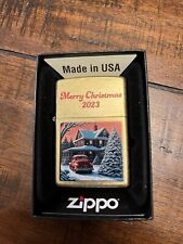 MERRY CHRISTMAS 2023 VINTAGE CAR AND HOUSE TREE SNOW ZIPPO LIGHTER MINT IN BOX picture