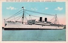 SS City of Los Angeles to Hawaii Steamer Ship San Pedro Harbor Vtg Postcard E3 picture