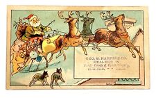 antique Christmas Santa Green Coat Reindeer Sleigh Trade Card CLINTON george har picture