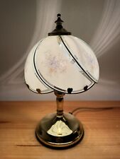 Vintage 3 Way Touch Lamp 12” Glass Panels Brass Tone Blue Floral picture