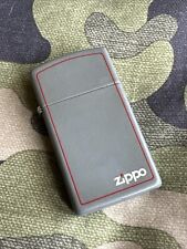 1992 Vintage Zippo Slim Lighter - Gray Matte - White Zippo Logo - Red Border picture