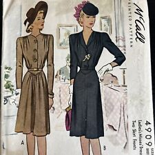 Vintage 1940s McCalls 4909 Dress with Two Skirt Fronts Sewing Pattern 14 XS CUT picture