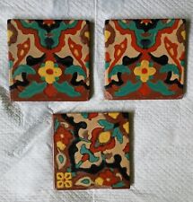 3 ANTIQUE COLLECTIBLE TAYLOR SPANISH REVIVAL HAND PAINTED 6X6 CALIFORNIA TILES picture