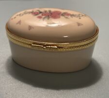 Vintage Jewelry Hinged Trinket Box Lenox Porcelain Oval Floral Pink Roses Ring picture