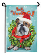 English BULLDOG small dog garden flag Christmas WINTER decor humbug cute GIFT picture