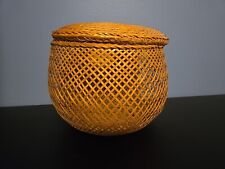 Decorative Woven Bamboo Storage Round Basket With Lid 6