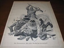 1914 Original POLITICAL CARTOON - WWI ALLIES Yelling HELP as Pro-GERMAN Art War picture