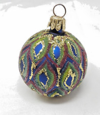 Vintage Hand Blown Glass Sugared Finish Multicolor Ball Christmas Ornament 2