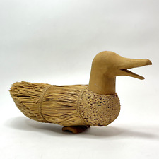 vintage folk art duck figure of wood/straw unique rustic souvenir 12