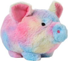 FABNY JUMBO Plush Piggy Bank Tye Dye Pink Blue Pig Soft Huggable Fuzzy Rainbow picture