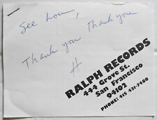 Hardy Fox SIGNED note, 1980s - Residents band co-founder. 