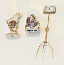 Vintage Set Of Limoges Miniature Music Themed Figurines Piano, Harp, Music Stand picture