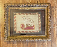 Charming Antique Framed Needlepoint Of A Cat picture