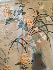 Vtg Cohama Hand Print Fabric winter peonies oriental mcm floral peach 190