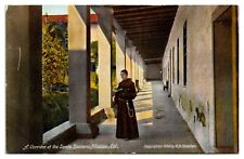 Antique A Corridor of the Santa Barbara Mission, Monk, Priest, CA Postcard picture