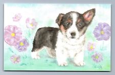 I'M IT? ~ Corgi Dog Puppy & Flowers ~ A/S Postcard picture