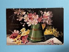 Vintage Artist Signed Mary Golay Floral Novelty Art Birthday Postcard Germany picture