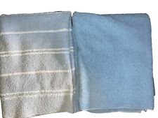 Vintage Stevens White and Blue Striped Bath Towel USA Vintage Set Of 2 picture