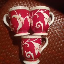 3 Fitz And Floyd TOWN & COUNTRY Mugs Red & White 4 3/4” Chips On Bottom Rim Read picture