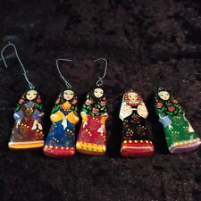 5 Vintage Russian Folk Art Wood Lacquer Christmas Ornaments 3