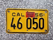 1956 California Motorcycle License Plate, 1957 Validation, Natural, DMV Clear  picture