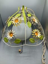 RARE MCM 1960's 70's Metal 3D White Daisy Flower Hanging Swag Lamp Hippie Vtg picture