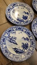 Lot Of Four/ CANTON BLUE ASIAN ORENTIAL PAGODA Dinner Plate /VINTAGE picture