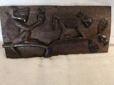 Vintage African Art Iron Wood Plaque Monkeys picture