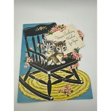 Vintage 1950s Happy Birthday Card With Kittens & Rocking Chair picture