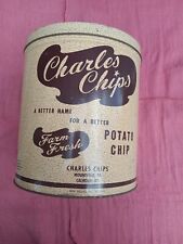 Vintage Charles Chips Empty 16 Ounce One Pound Chip Metal Tin Can picture