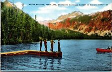 Motor Boating PETIT LAKE Sawtooth National Forest Idaho c1940s Linen Postcard picture