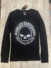 Harley Davidson Women Black T-Shirt Med Long Sleeve Skull Mile High Denver NWT picture