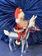Hand Blown Glass Christmas Santa On Reindeer Ornament picture