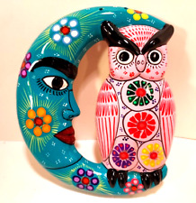 Terra Cotta Moon/Owl Mexican Folk Art Wall Decor Brightly Colored 6