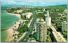 Honolulu Hawaii 1960s Postcard Ewa & Kalakaua Avenue Waikiki And Kuhio Beahes picture