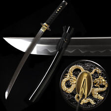 Dragon T10 Steel Clay Tempered Japanese Samurai Wakizashi Sword Real Hamon picture