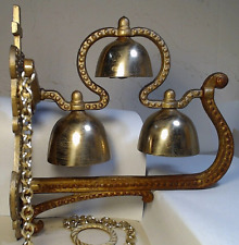 Vtg Catholic Church Altar Mass Wall Mount Triple Sanctuary Brass Bell TO RESTORE picture